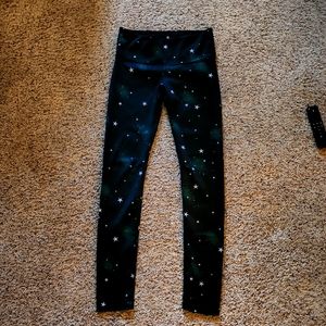 Noli Yoga Pants - Cosmic Stars Galaxy, Black and Green